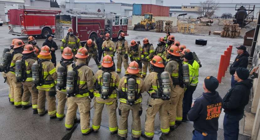 Recruits undergoing FireFighter survival at SLC Fire Academy.